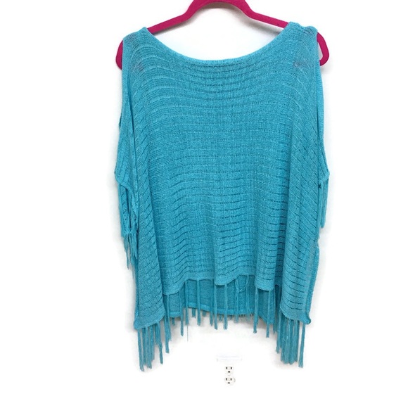 Chico’s Turquoise Cold Shoulder Sweater Size 3P or 14 - Picture 3 of 9